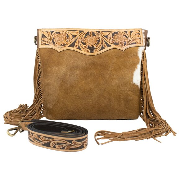 Genuine Hair On Cowhide Purse, Hand Tooled Leather Bag, Western Leather Bag - Picture 5 of 10